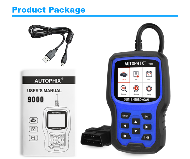 9000 OBDII+EOBD/CAN Universal Code Reader - product package