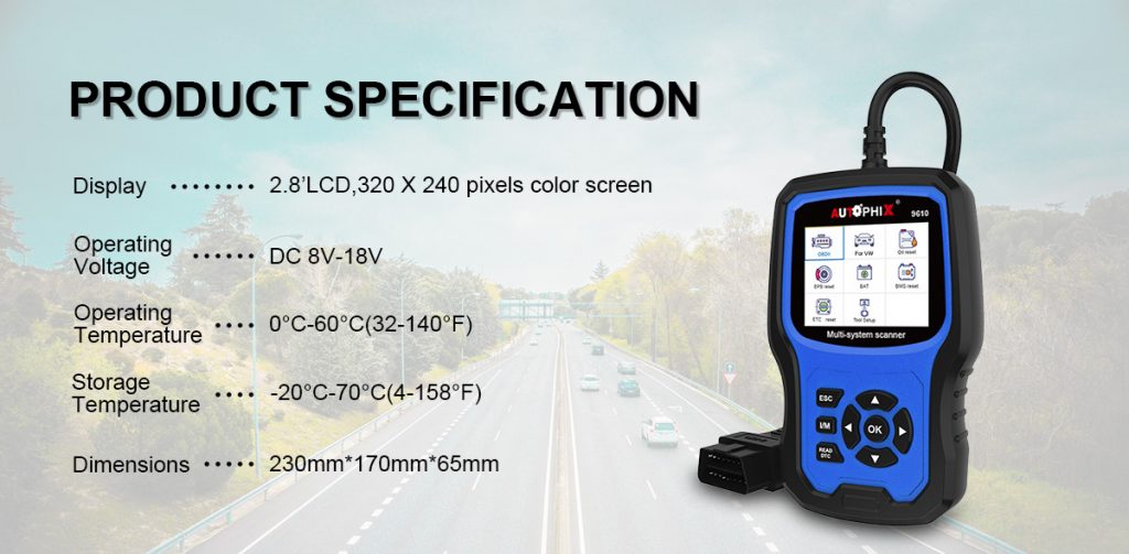 9610 OBDII+VAG PRO Professional Diagnostic Tool - product specification